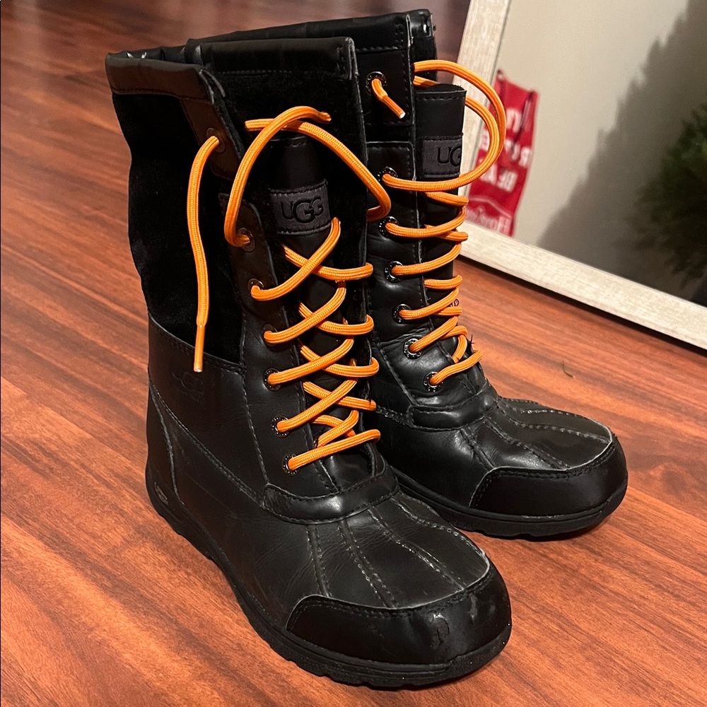 UGG Black Boots with Bright Orange Laces